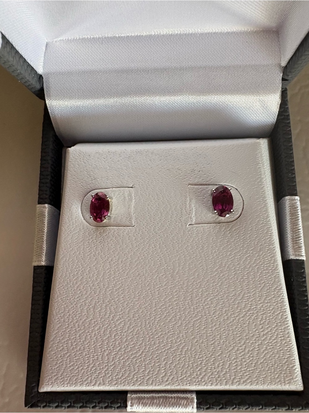 Pink Rhodolite Oval Gemstone Stud Earrings